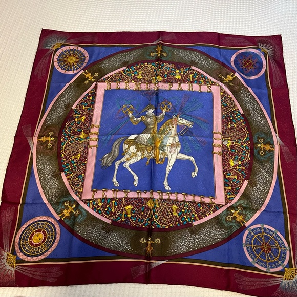 HERMES Authentic Scarf Carres 90 LANNES FEUX D'ARTIFICE Napoleon, 1987 - Picture 6 of 6